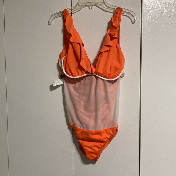 LAUREN RALPH LAUREN Orange Slimming Swimsuit  One Piece Ruffle Womens Size 6 - Picture 11 of 15